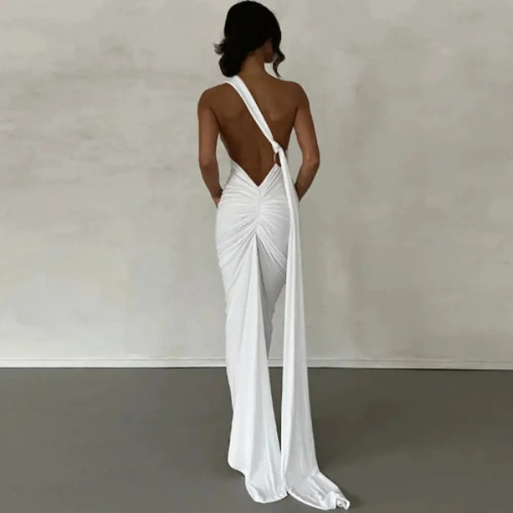 Mozision Backless Maxi Dress - Sleeveless Summer Gown with Back Strap & Ruched Detail. - Easy Shop Brand