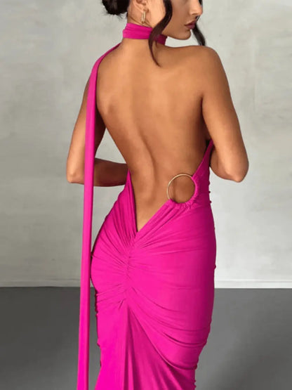 Mozision Backless Maxi Dress - Sleeveless Summer Gown with Back Strap & Ruched Detail. - Easy Shop Brand