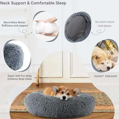 Round Plush Pet Bed - Soft Dog & Cat House for Medium to Large Pets (40-90cm)