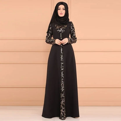 "Arab Muslim Women's Abaya - Elegant Kaftan Long Dress with Prints for Special Occasions"