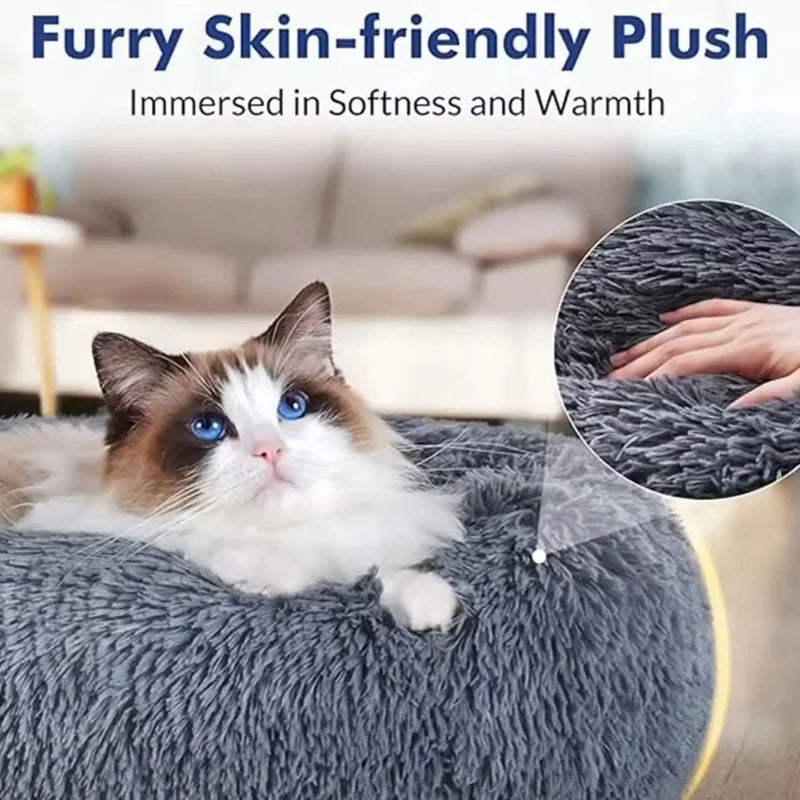 Round Plush Pet Bed - Soft Dog & Cat House for Medium to Large Pets (40-90cm)