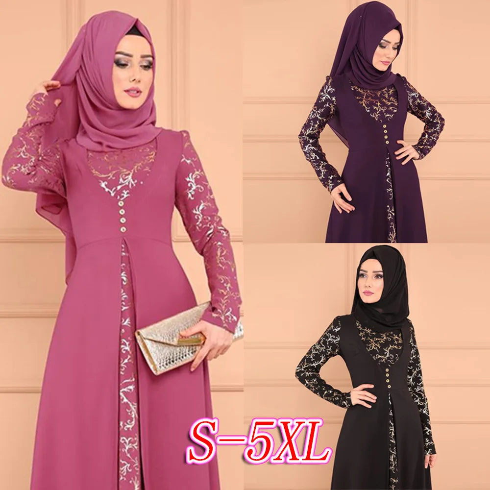 "Arab Muslim Women's Abaya - Elegant Kaftan Long Dress with Prints for Special Occasions"