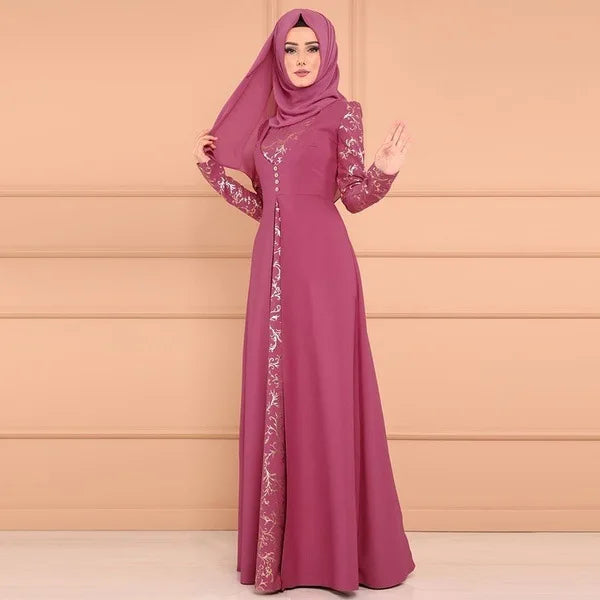 "Arab Muslim Women's Abaya - Elegant Kaftan Long Dress with Prints for Special Occasions"