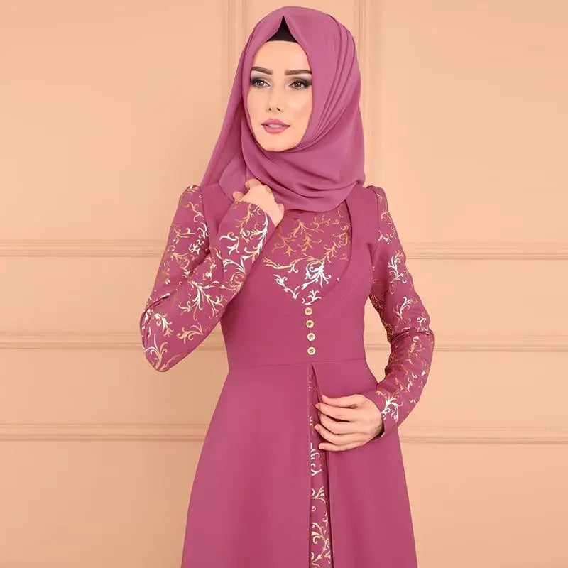 "Arab Muslim Women's Abaya - Elegant Kaftan Long Dress with Prints for Special Occasions"