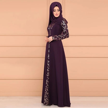 "Arab Muslim Women's Abaya - Elegant Kaftan Long Dress with Prints for Special Occasions"