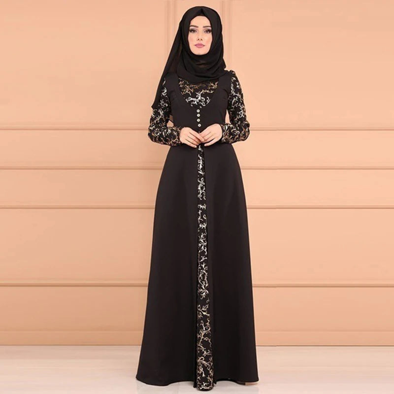 "Arab Muslim Women's Abaya - Elegant Kaftan Long Dress with Prints for Special Occasions"