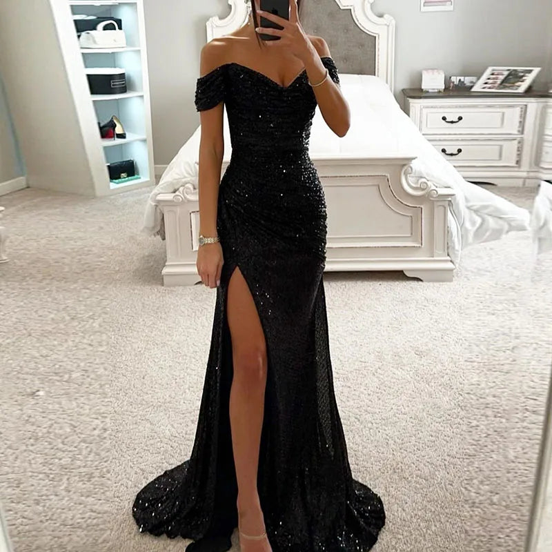 "Black Sequin Maxi Dress"
