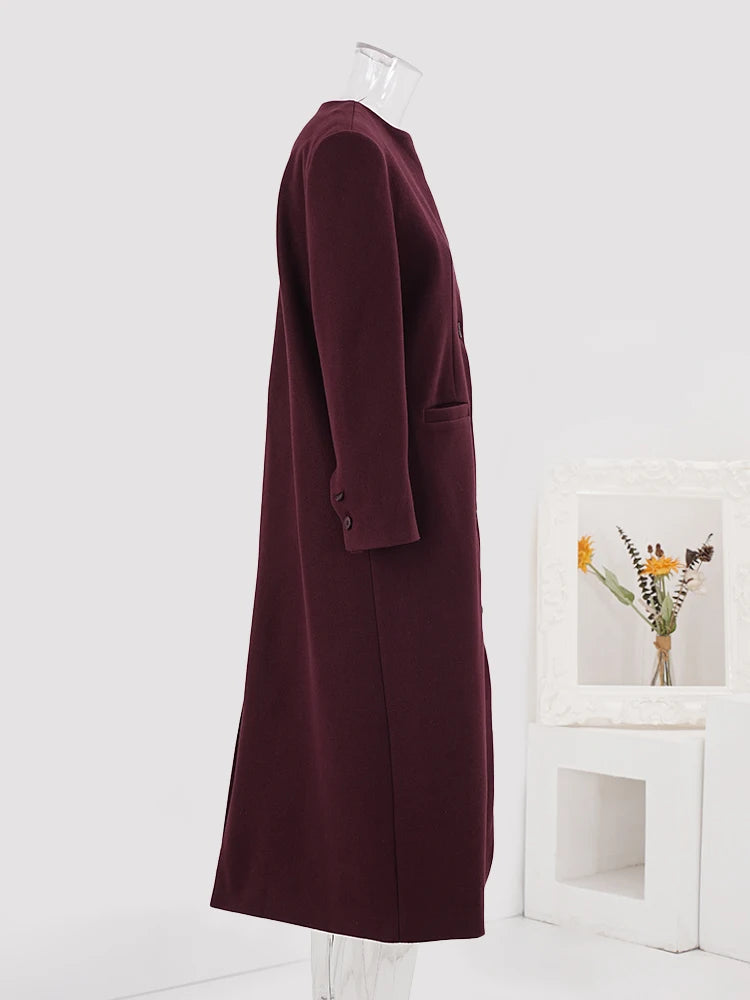 Women's Winter Woolen Long Coat - Irregular Patchwork Single Breasted Office Lady Coat