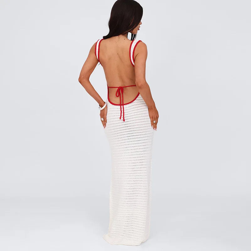  Mozision Hollow Out Backless Knit Maxi Dress - Sexy sleeveless knitted design"
