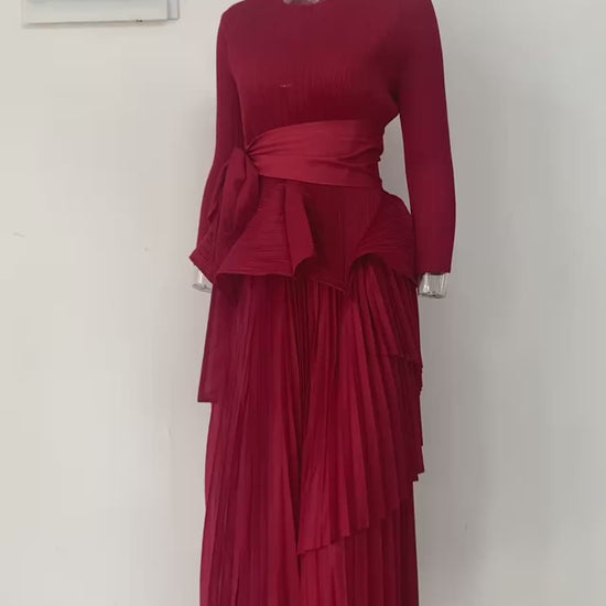 Video showcasing the LANMREM Women Floor-Length A-Line Pleated Dress in multiple colors and styles.
