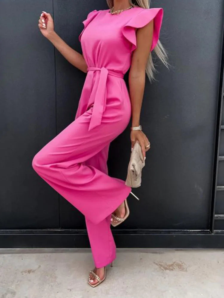 Elegant rose pink jumpsuit for women, Fanbety design, suitable for any season.
